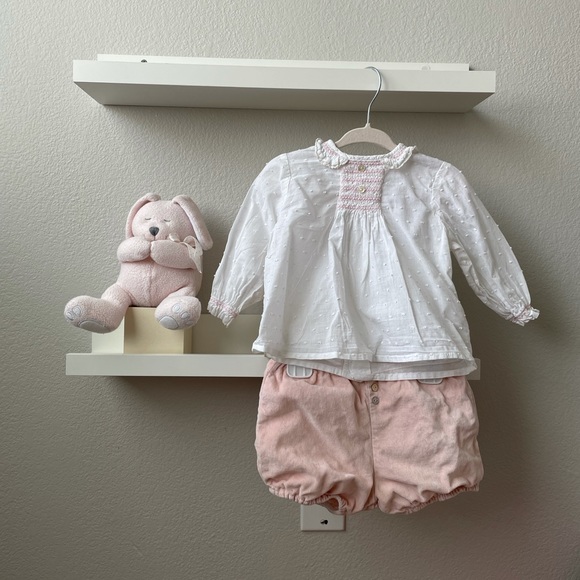 Paz Rodriguez Smocked Blouse Velvet Shorts - Picture 1 of 10